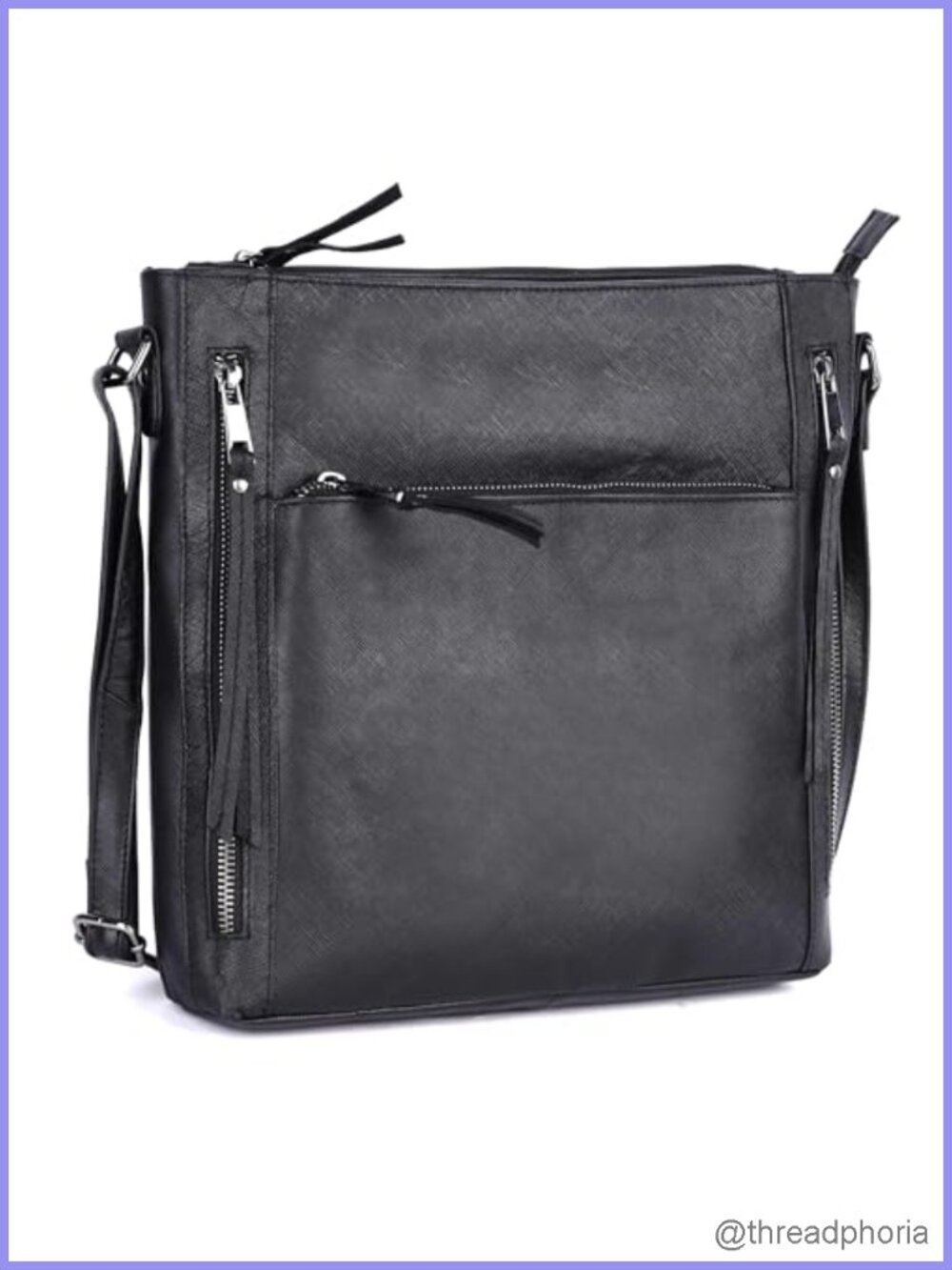 Genuine Napa Leather Large Crossbody Bag Double Zip Adjustable Strap Women